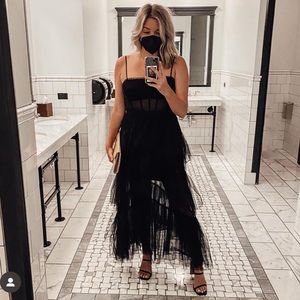 BCBGMAXAZRIA Sheer Tiered Ruffle Gown